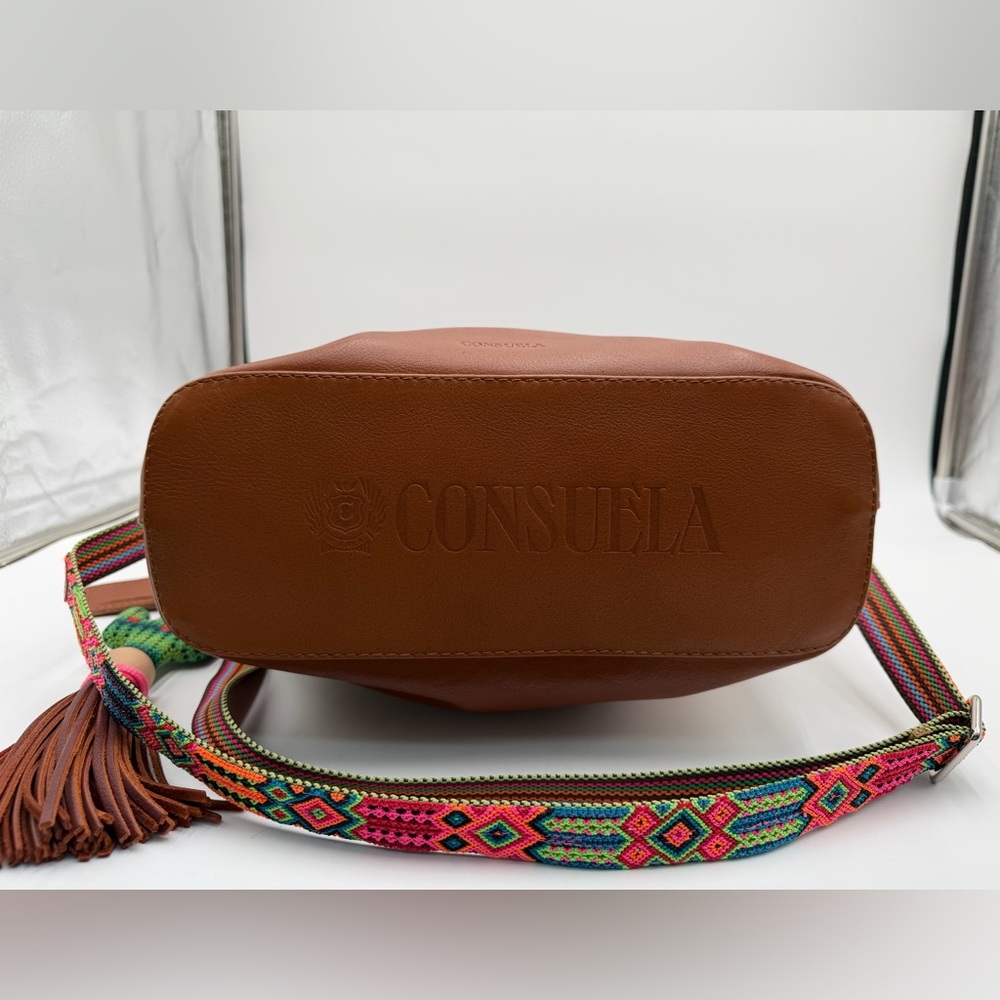 Consuela Brown Leather Hobo with Pink & Orange Accent Strap - Picture 6 of 8